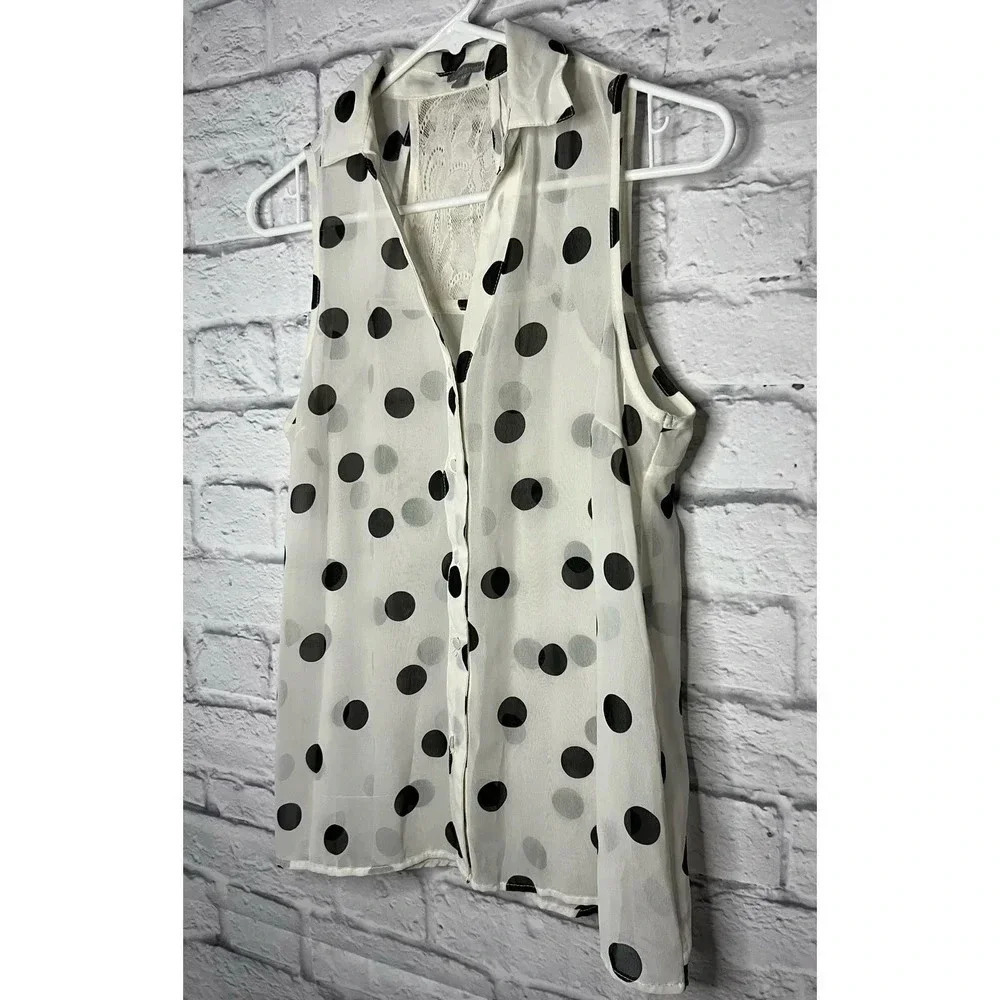 Y2K Charlotte Russe polka dot sheer button up blouse size M. - Picture 3 of 5